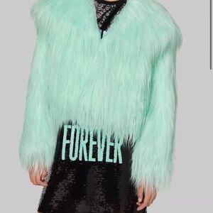 Taylor Swift Mint Green Faux Fur Jacket